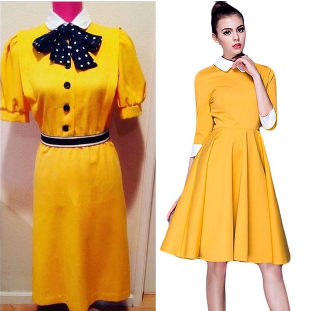 Vintage Yellow Peter Pan Collar Dress